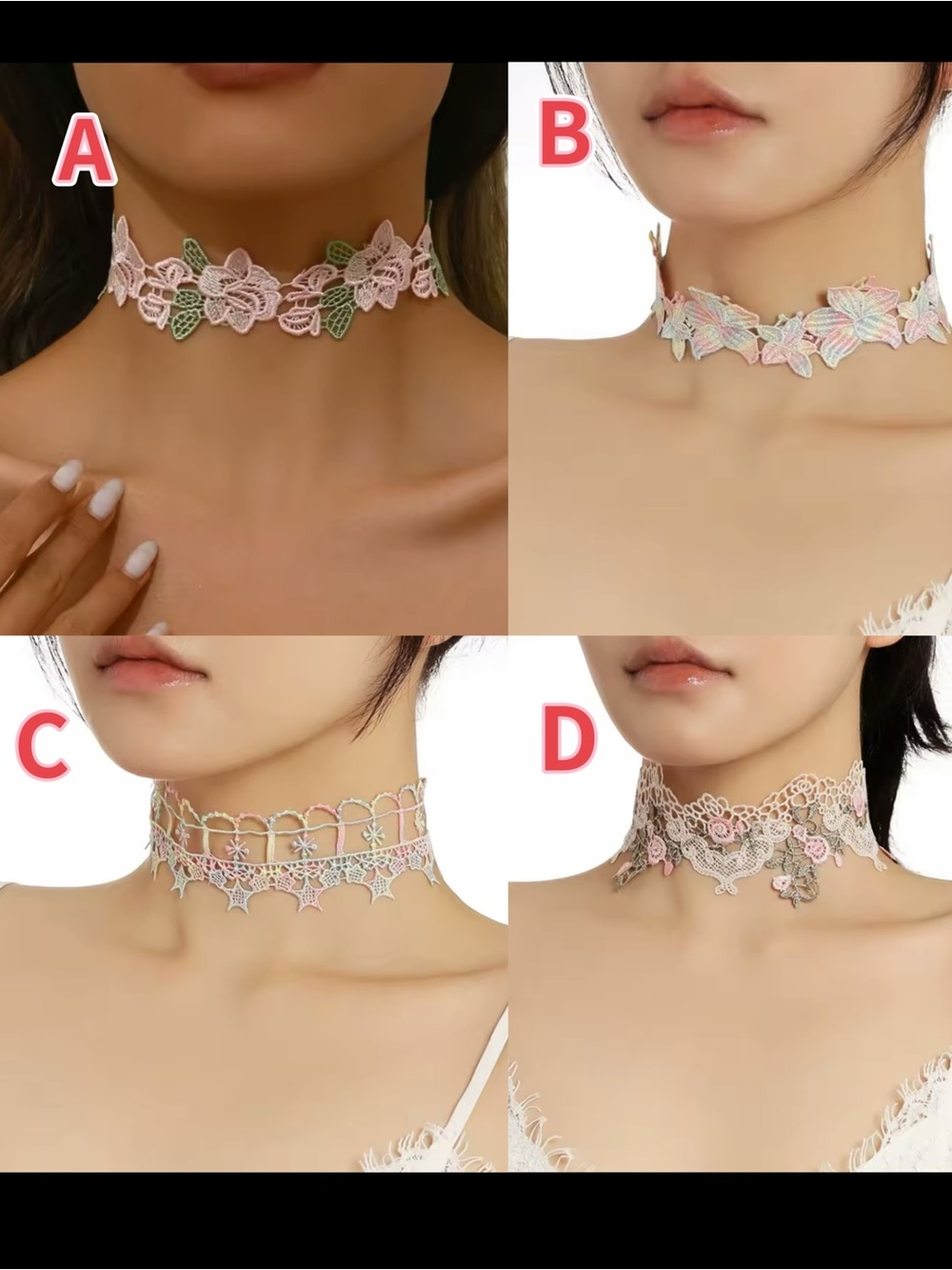 Delicate Pink white colorful Floral Lace Choker Necklace adjustable